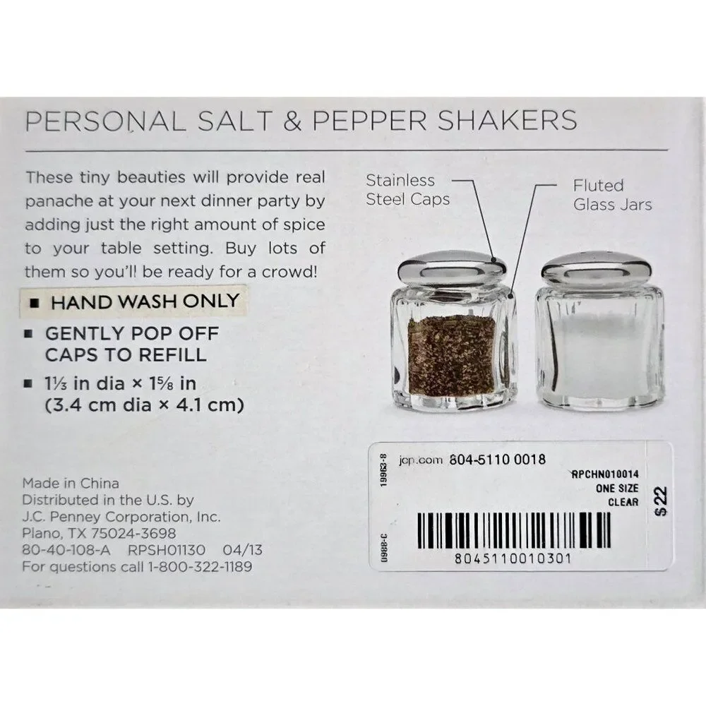 Michael Graves Design Personal Salt & Pepper Shakers Glass & Stainless Steel